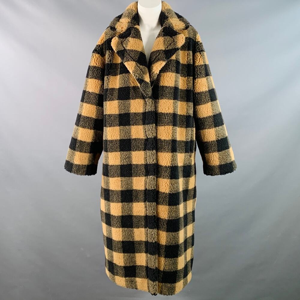 STAND STUDIO Size S Maria Tan Black Polyester Wool Checkered Notch Lapel Coat